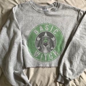 Vintage Starbucks rip “basic witch” cropped sweatshirt